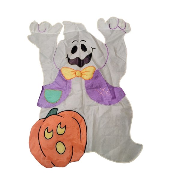 ghost porch flag with pumpkin fall halloween vintage 38"